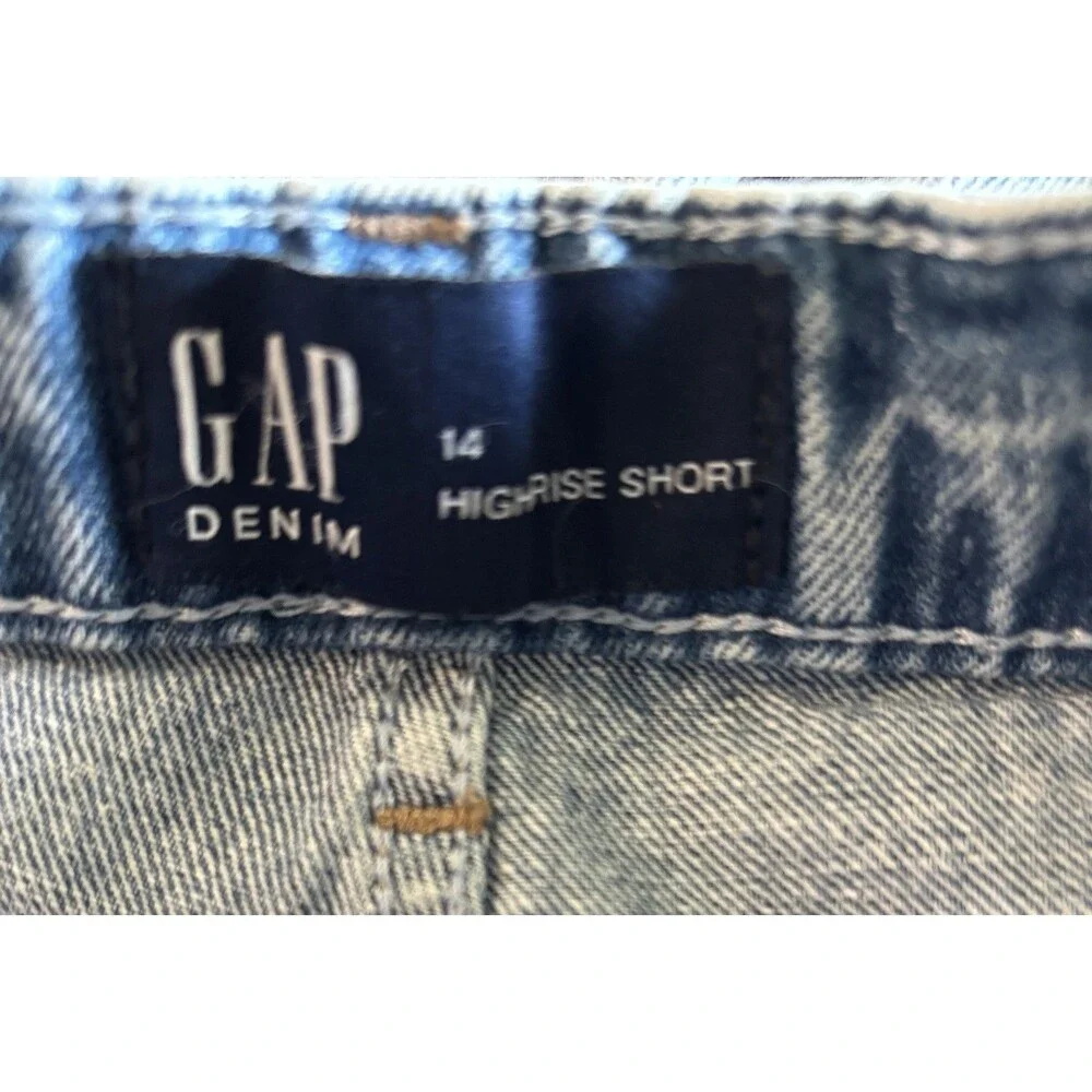 Gap Girls High Rise Adjustable Waist Denim Shorts Distressed Frayed Hem Size 14